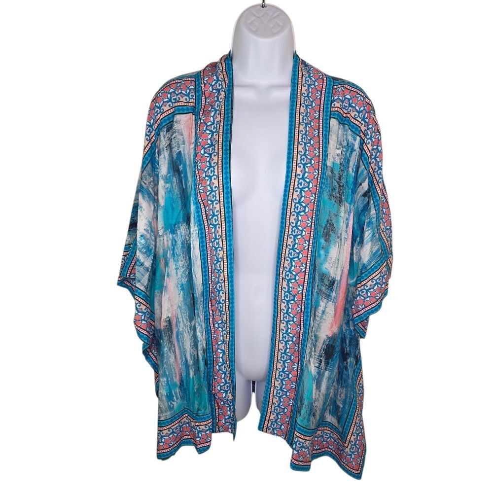 Tolani Nwt Raelyn Kimono Open Wrap Blue Tie Dye Coverup Size LP